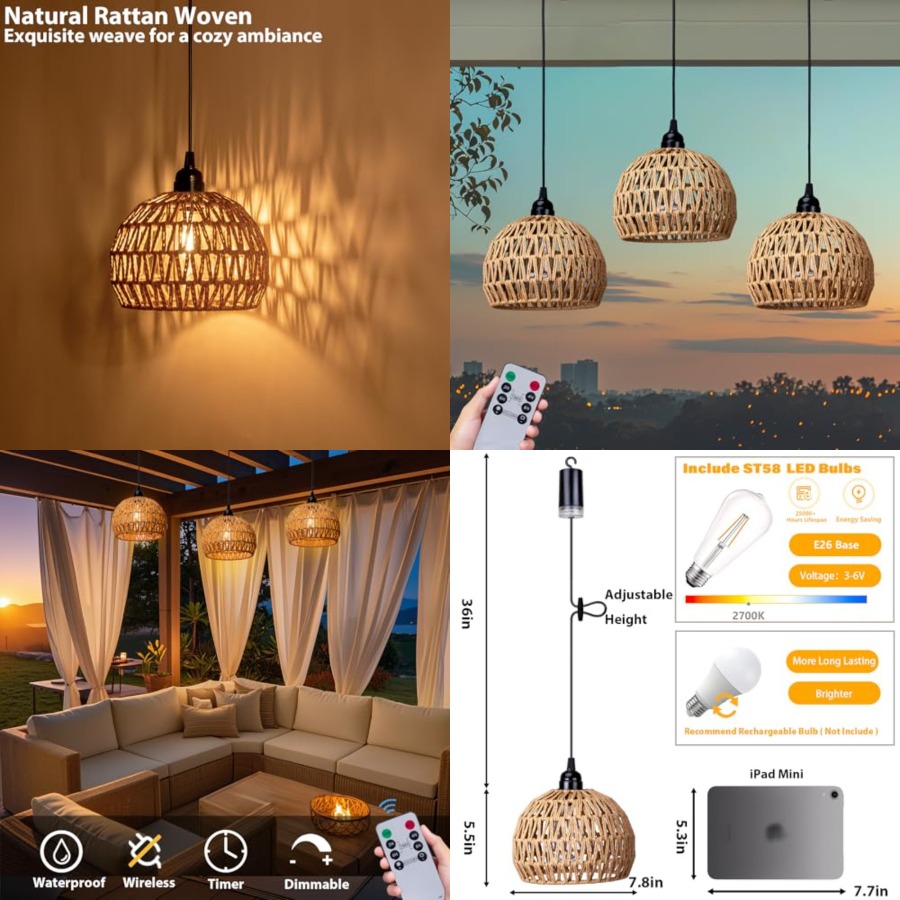 Outdoor Power For Gazebo - مصباح معلق خارجي يعمل بالبطارية، إضاءة