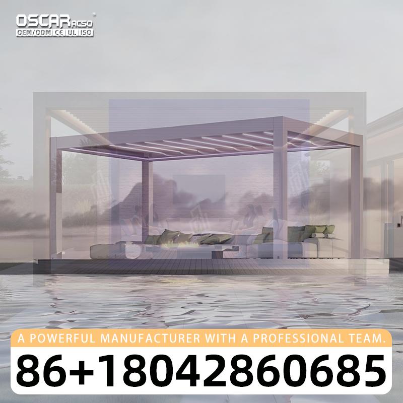 Outdoor Power For Gazebo - بيرجولا بيوكليماتيكية واسعة من الألومنيوم بمحرك،