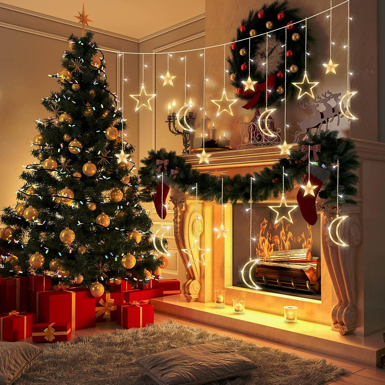 3.5 متر نجمة القمر LED الستار  - مراجعة Outdoor Power For Xmas Lights وسعره