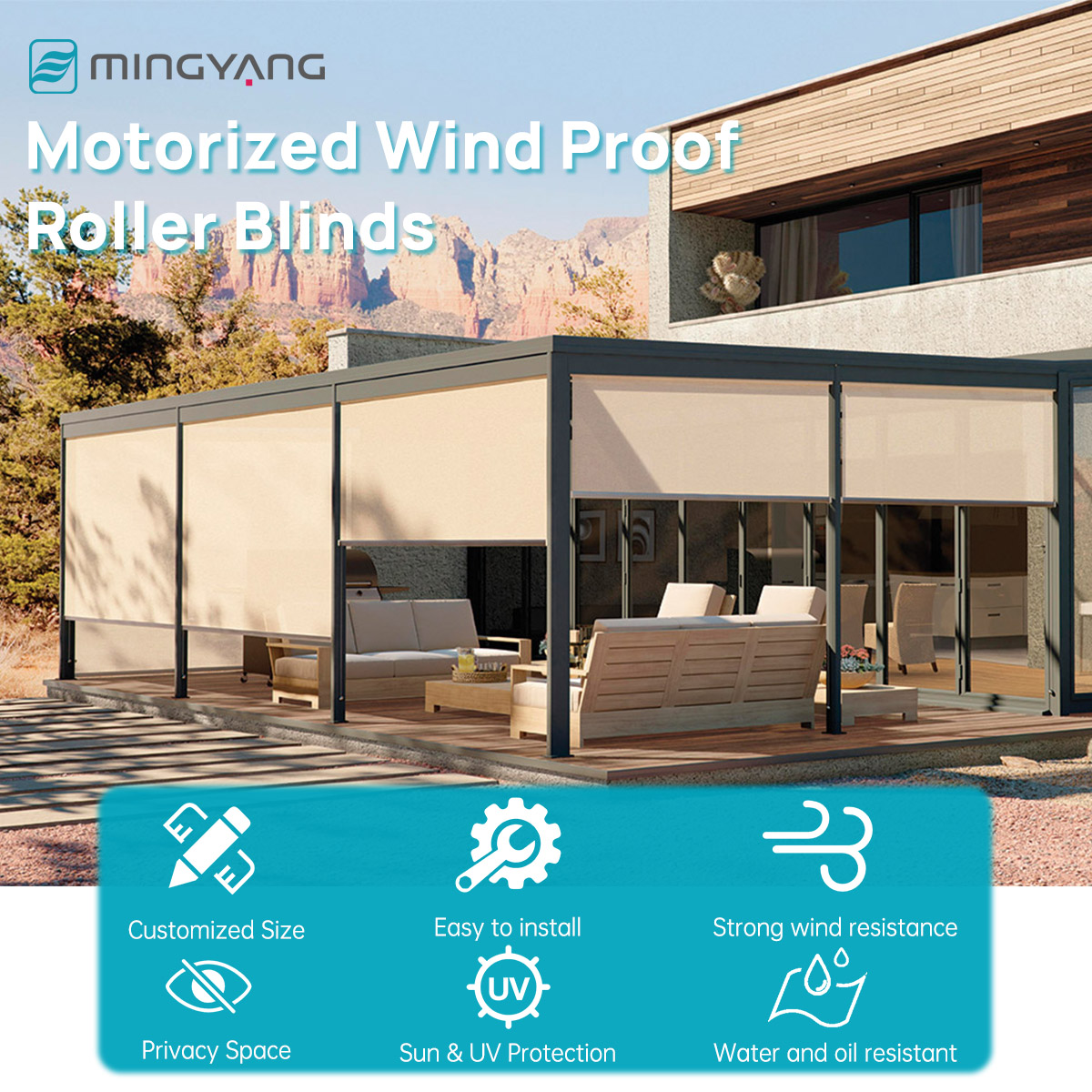 المدمج في مقاوم للماء يندبروف  - مراجعة Outdoor Power Roller Shades وسعره