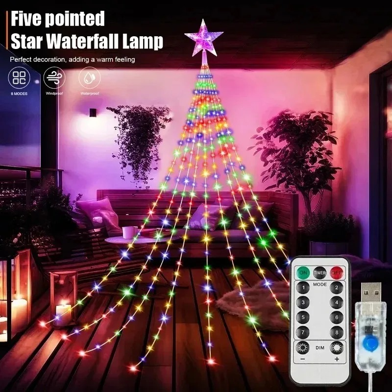 أضواء نجمية متدفقة تعمل بالطاق - مراجعة Outdoor Power For Xmas Lights وسعره